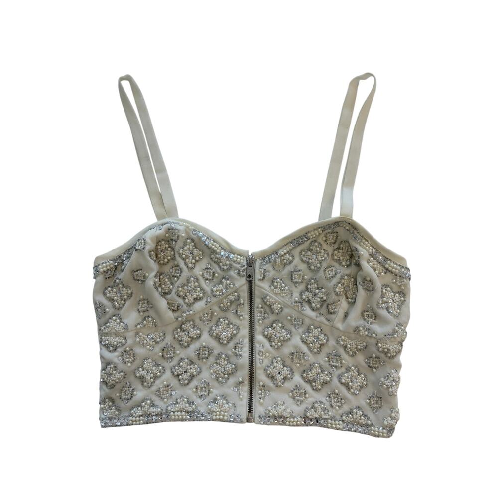 Top Shop women Zip Front Beaded Corset Crop Size 2